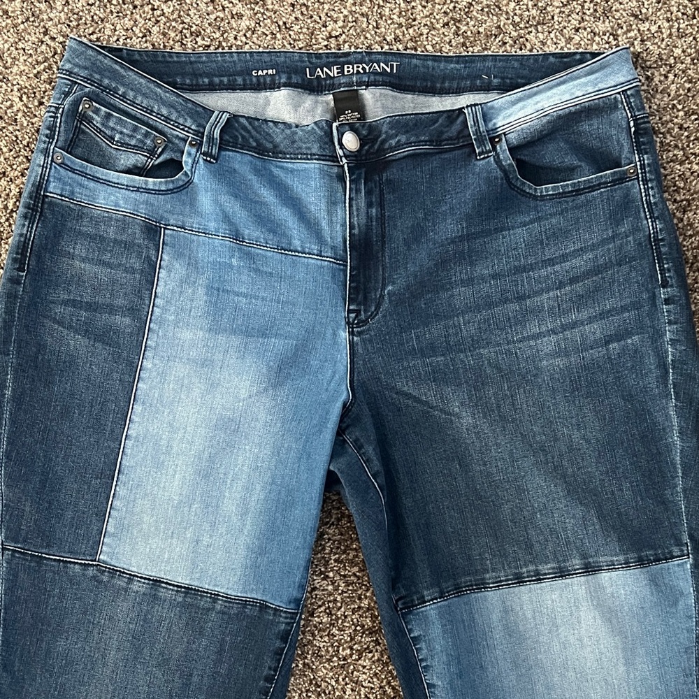 Lane Bryant Women's Dark and Light Blue Cropped Capri Jeans Patchwork Size 23 - Picture 2 of 5